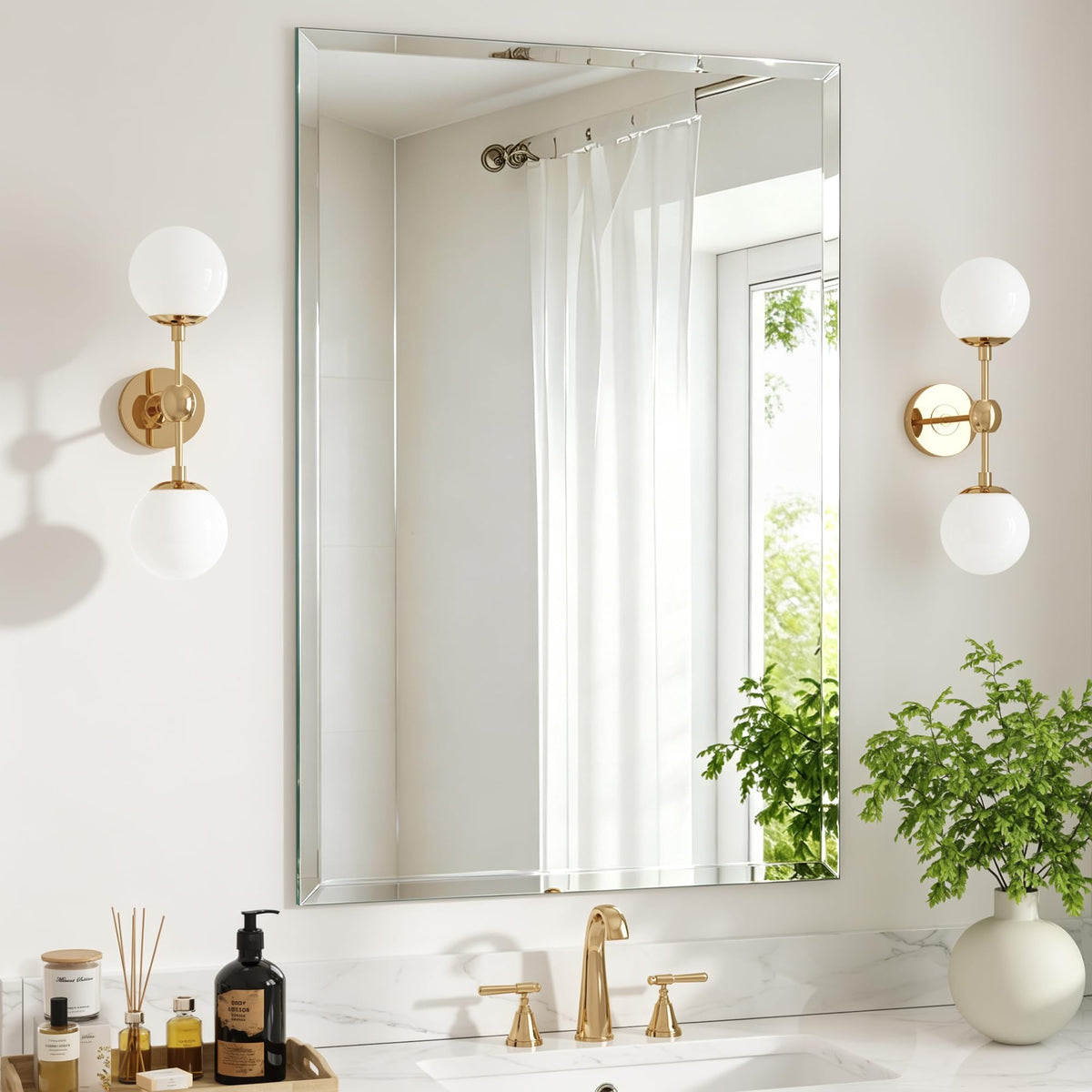 Silver Wall Mirror-Beveled Edge Frameless Mirror for Bathroom, Vanity, Bedroom, Rectangle Mirrors （32X24inch）