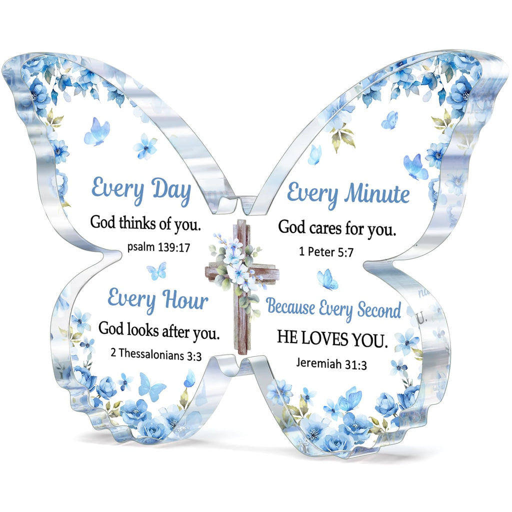 Christian Gifts for Women Faith, Butterfly Acrylic Plaque Decoration, Birthday Gifts for Women, Spiritual Present for Female Friend Family, Office Desk Decor for Woman, 5x3.8x0.5 Inch - Purple