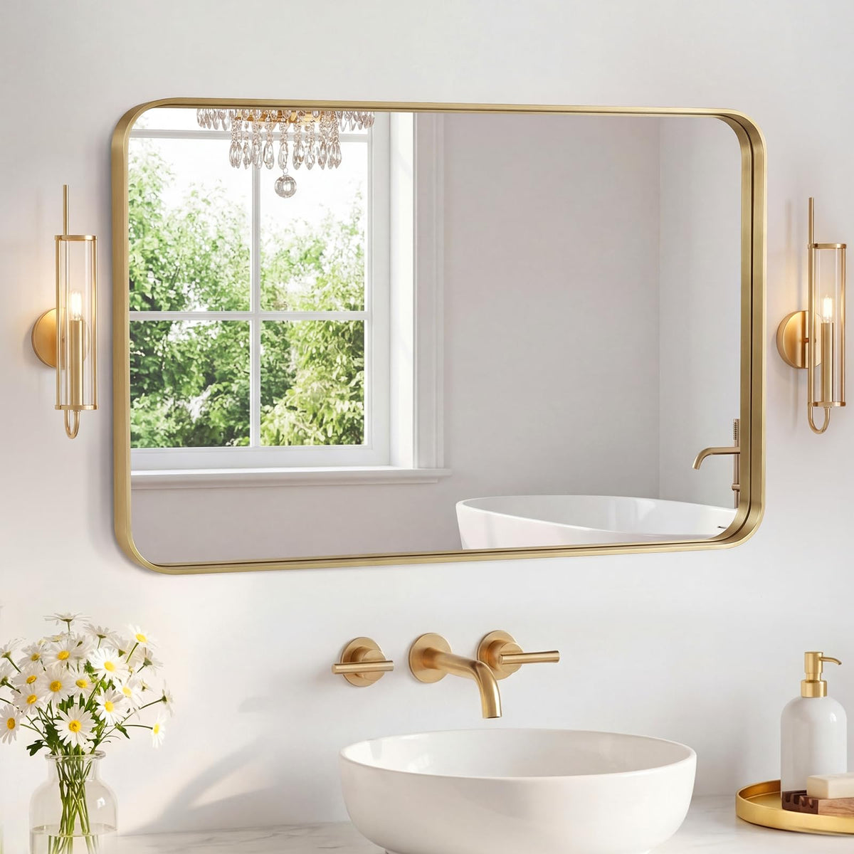 Sweetcrispy 26"x38" Arched Bathroom Mirror, Bathroom Mirrors for Over Sink