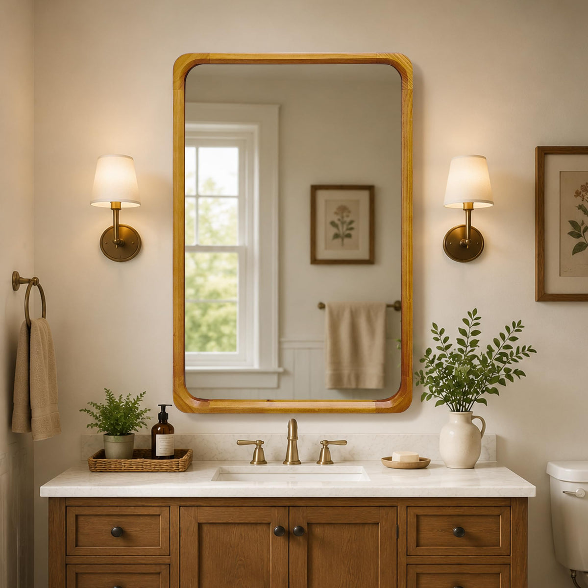 Tanmicoshomy 30 x 48 Inch Wood Rustic Large Bathroom Vanity Mirror