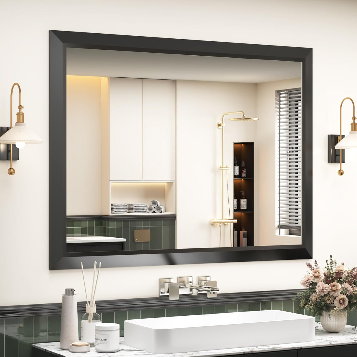 SMIROR 24x36 Matte Black Bathroom Vanity Mirror for Over Sink