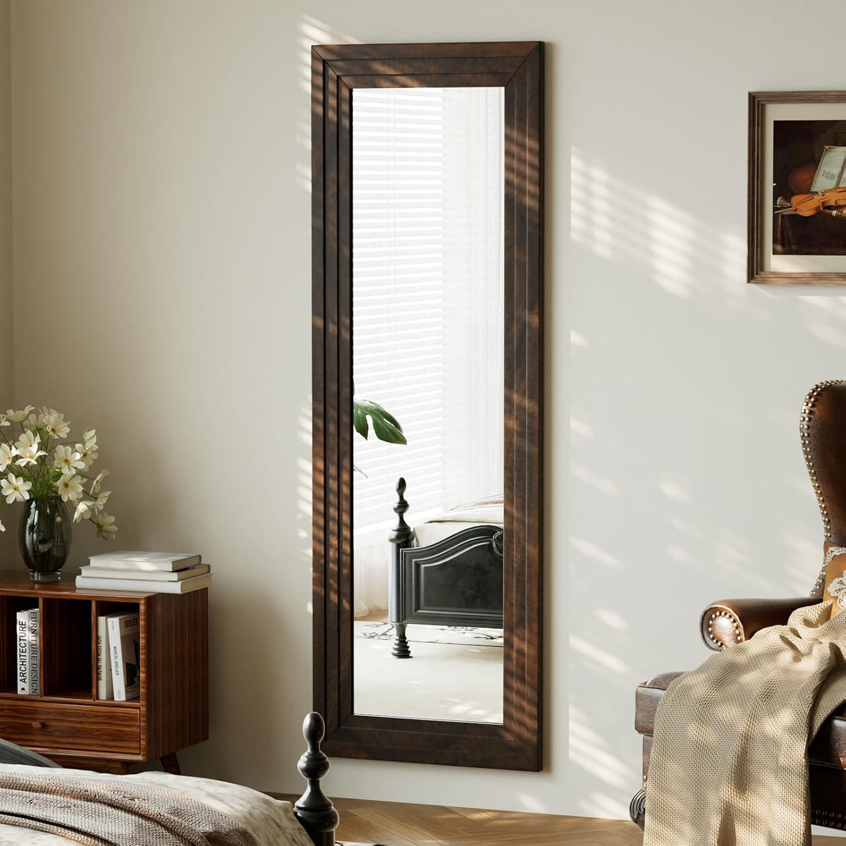 Full Length Mirror 65"X22", Walnut Large Floor Mirror with Solid Wood Frame