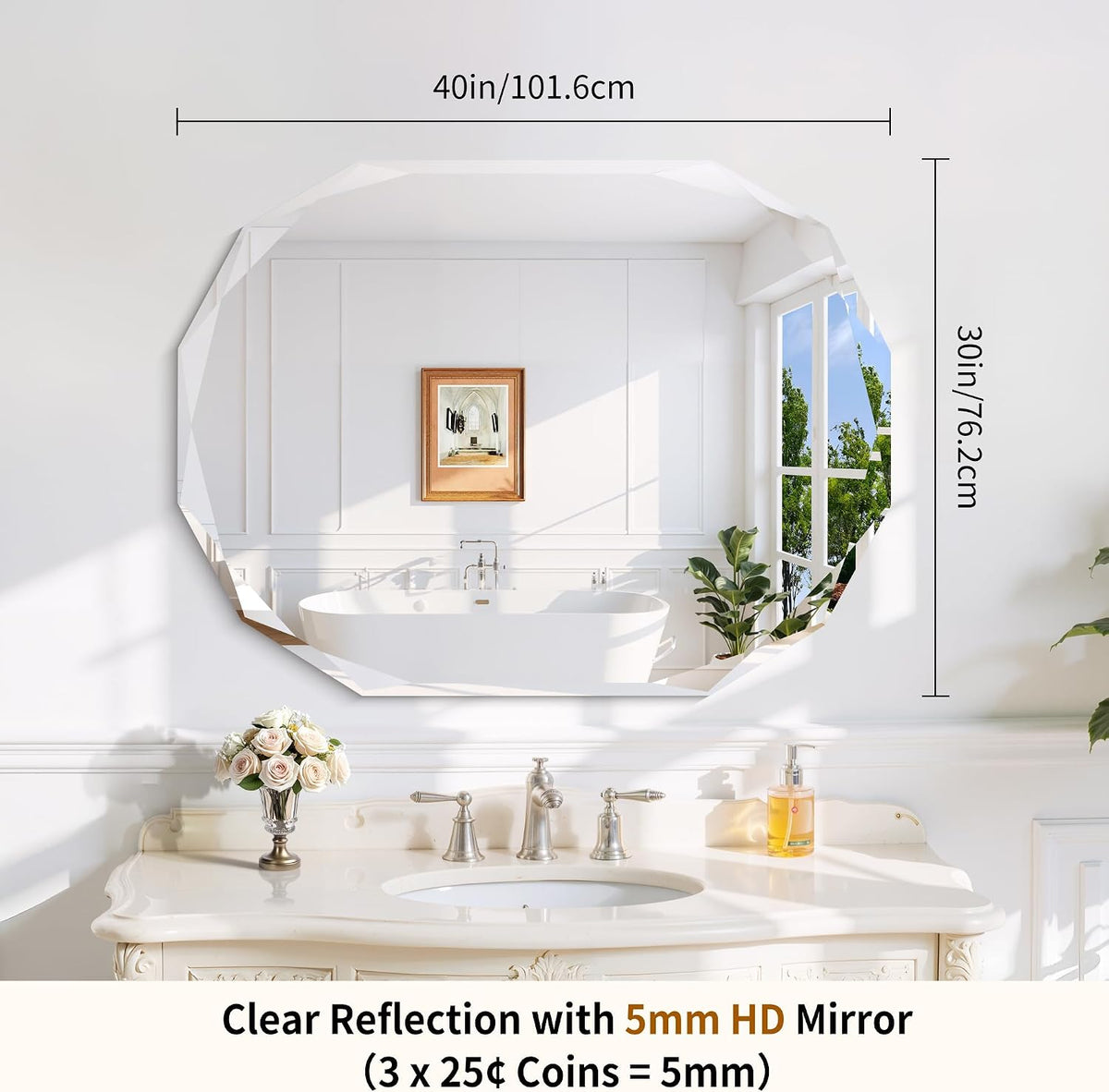 GLASHOM Frameless Bathroom Mirror, 30x40 inch Frameless Wall Mirrors Beveled Edge Wall Mounted, Oval Mirror for Bathroom, Living Room, Over Sink, Entryway Mirror Horizontal or Vertical