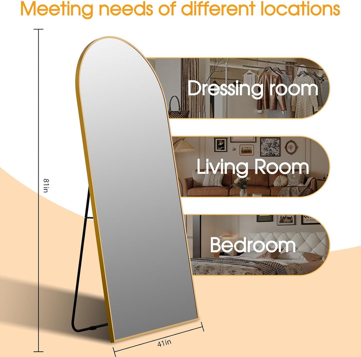 81"×41" Floor Mirror Full Length Arched Full Length Mirror Gold
