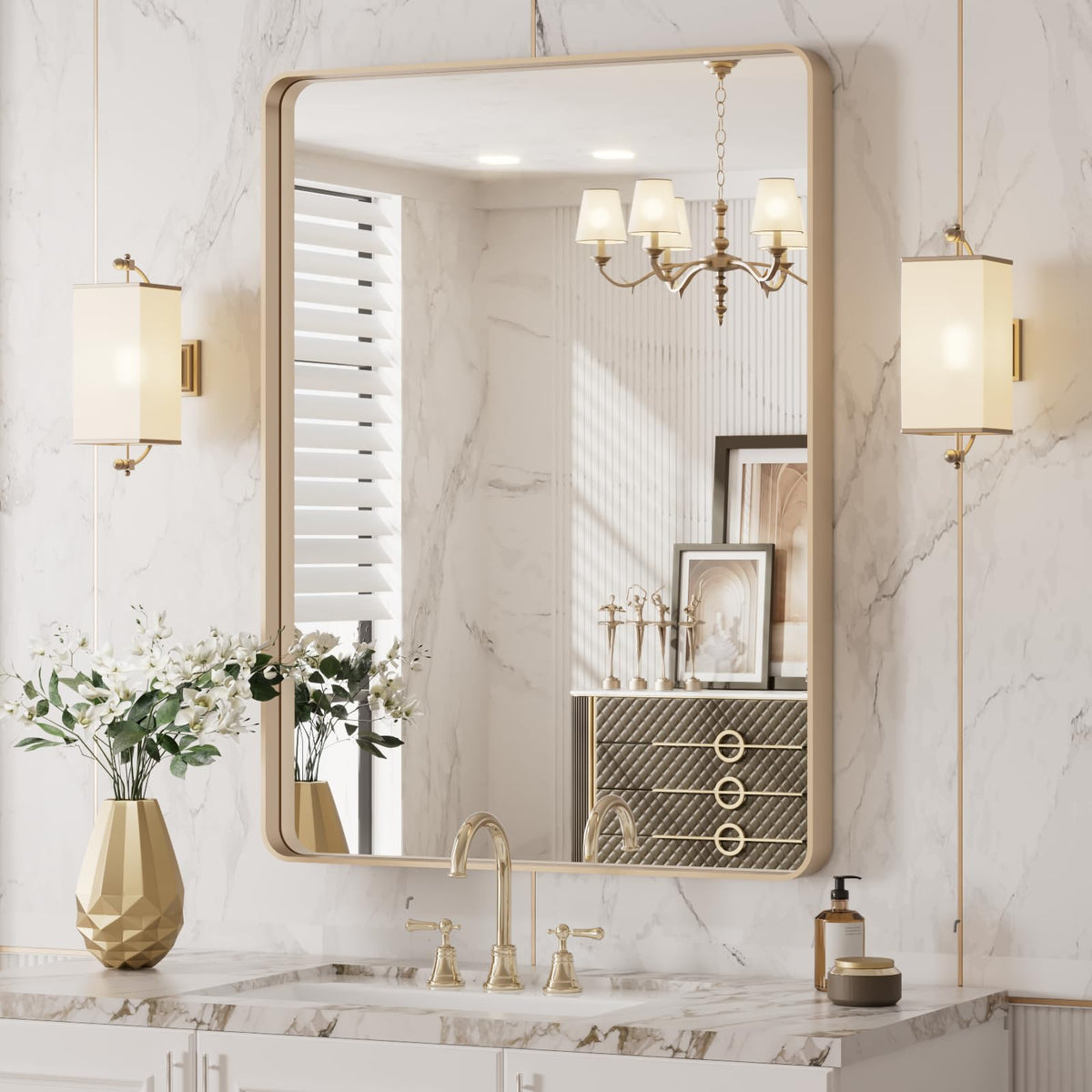 LOAAO 24"X36" Gold Bathroom Mirror