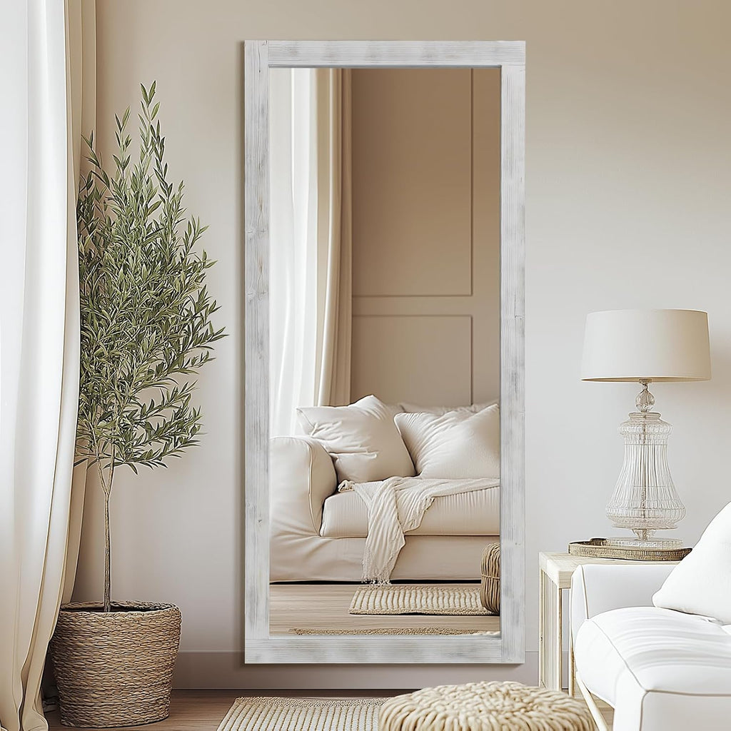 Rustic Farmhouse Full Length Mirror, 71"x32" Wood Large Mirror