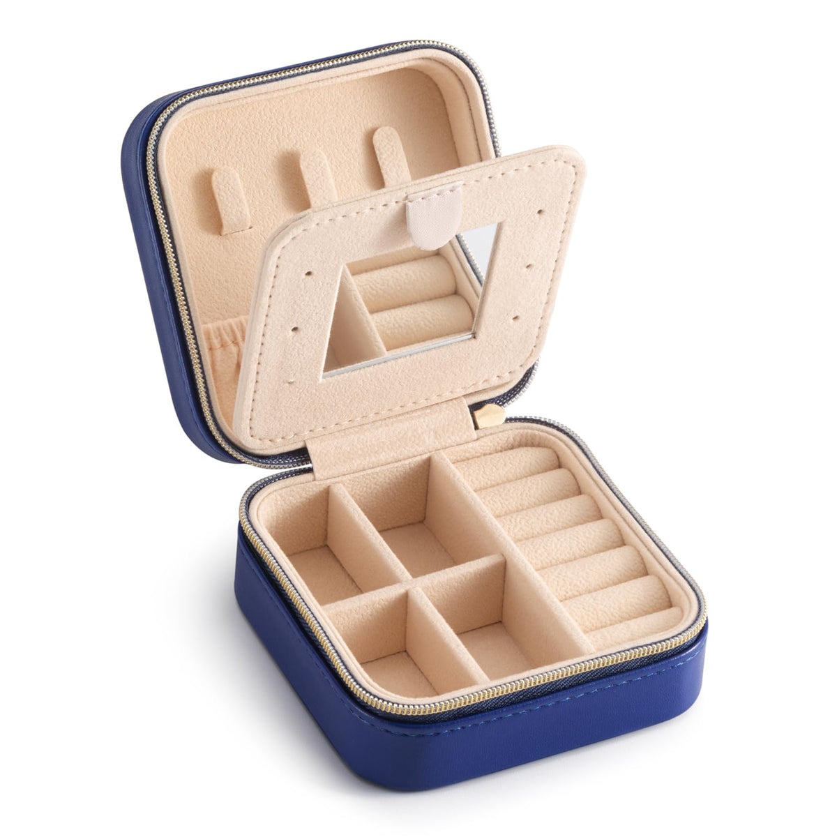 TRODANCE Mini Jewelry Travel Case, Small Portable Jewellry Organizer Box Portable Display Storage Box for Rings Earrings Necklaces, Gifts for Girl, Women, Wedding, Birthday, Mom, Mother's Day (Blue)