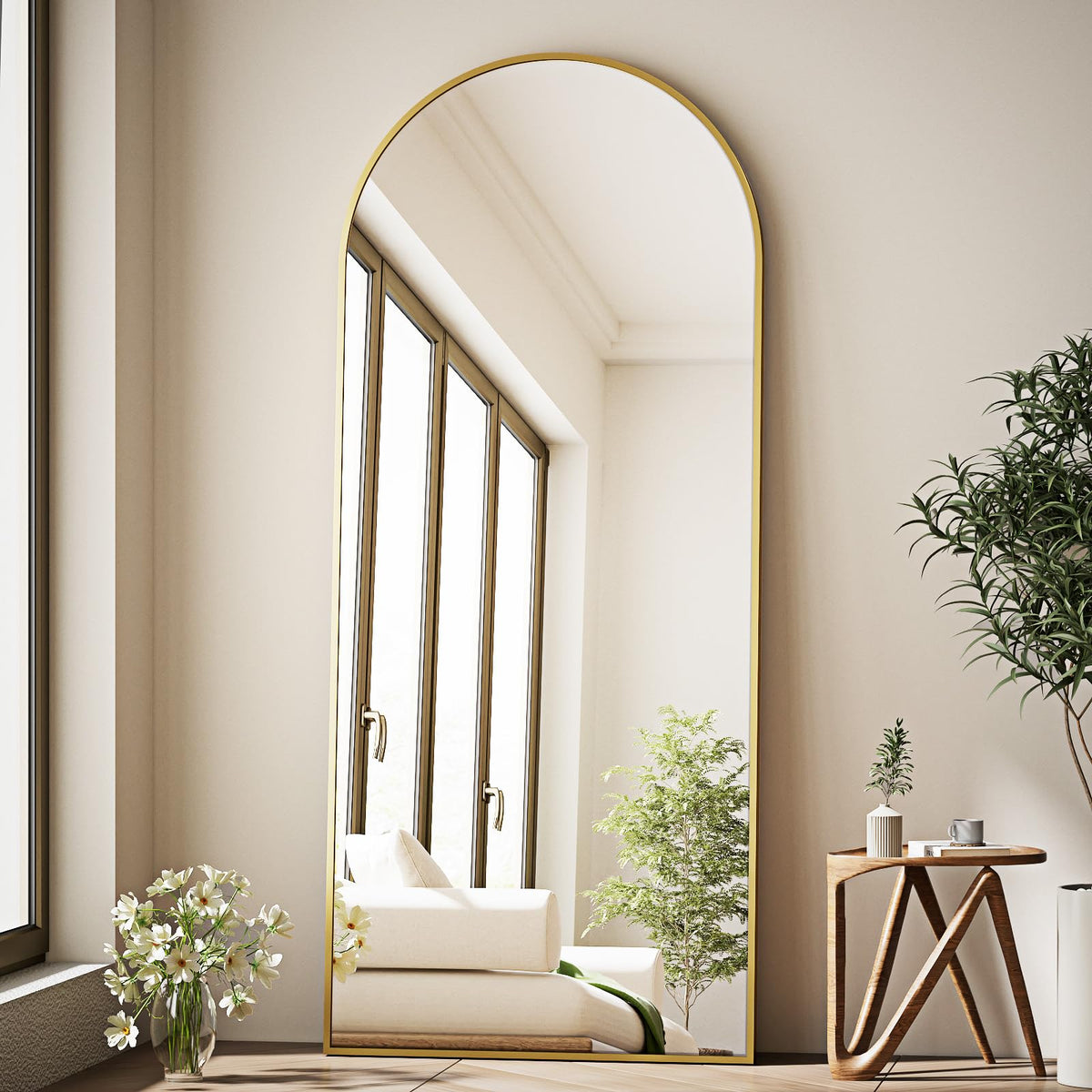 GLSLAND 30x71 Arched Full Length Mirror, Large Full Body Floor Mirror, Gold