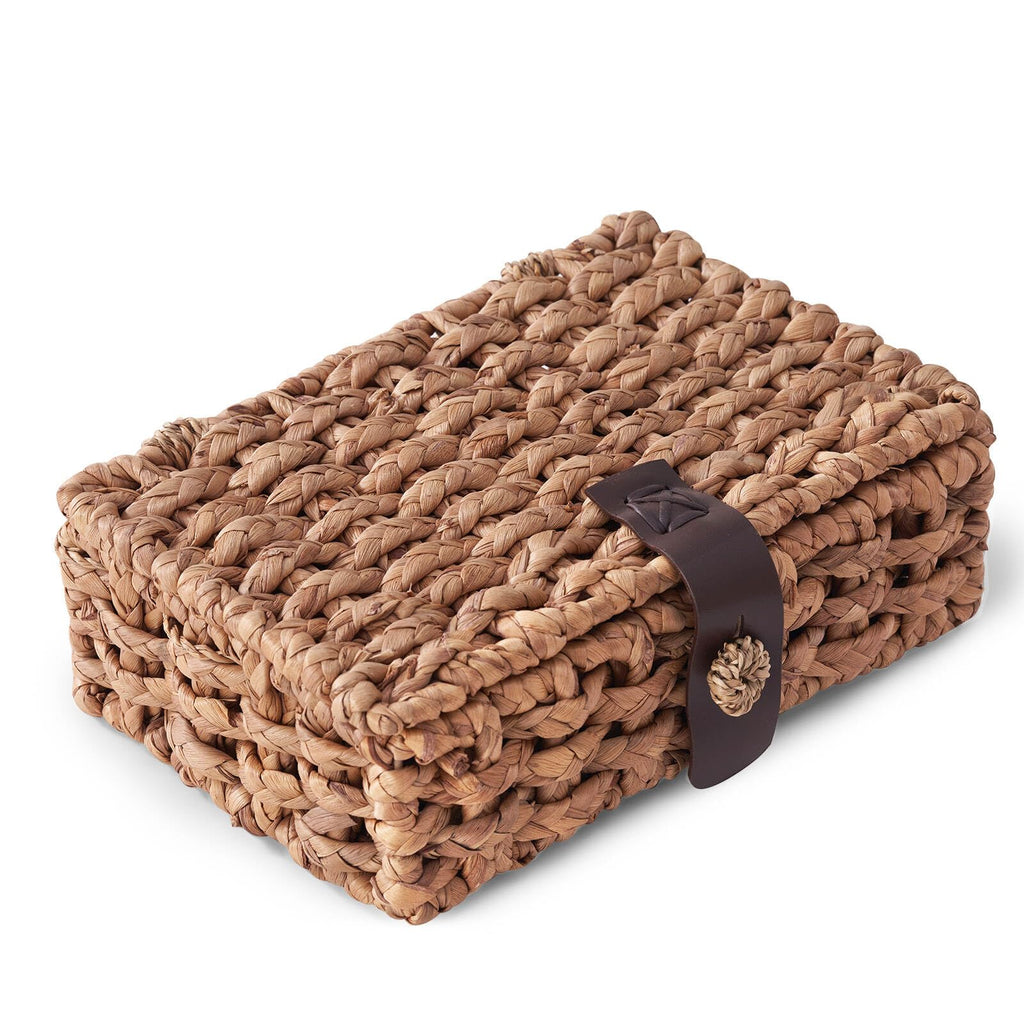 Decorative Box with Lid, Wicker Storage Basket, Water Hyacinth Woven Decorative box for Shelf, Coffee Table, Console Table, Home Decor (Small)