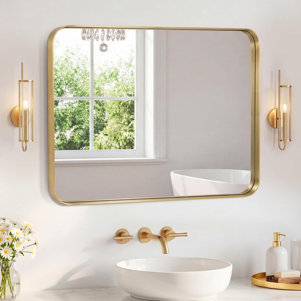 Sweetcrispy 26"x38" Arched Bathroom Mirror, Bathroom Mirrors for Over Sink