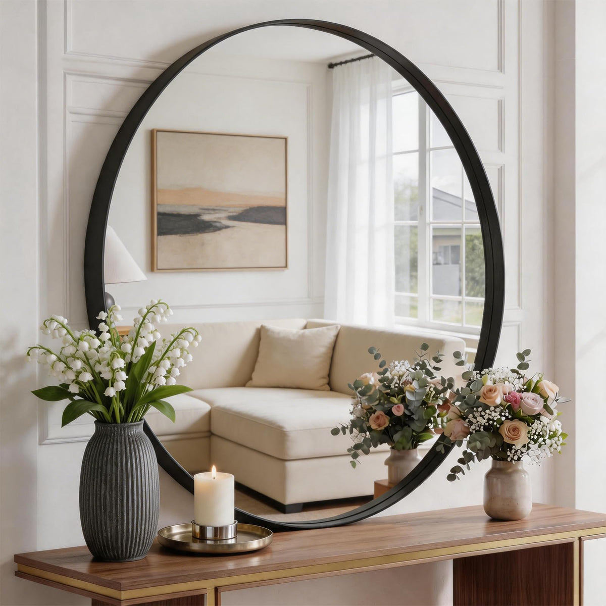 20 Inch Black Round Bathroom Wall Mirror, Round Mirrors for Wall Decor, Circle Mirror for with HD Shatter-Proof Glass for Entryway, Living Room, Bedroom, Dressing Room, Home Decor