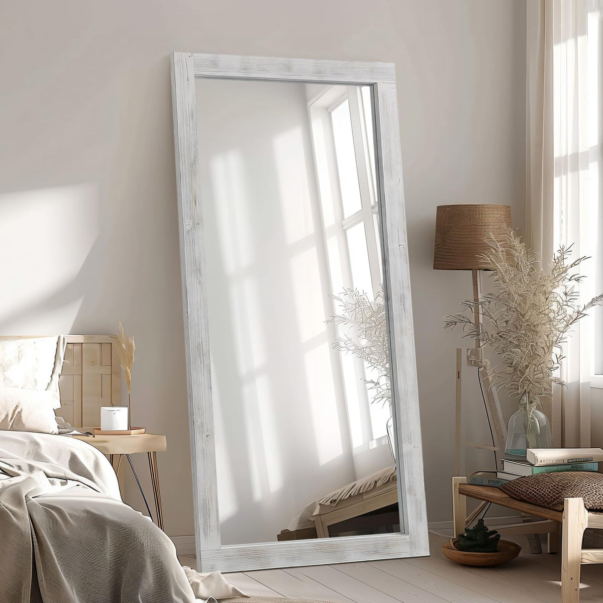 MELOMOIR Rustic Farmhouse Full Length Mirror with Solid Wood Frame 56"x21"