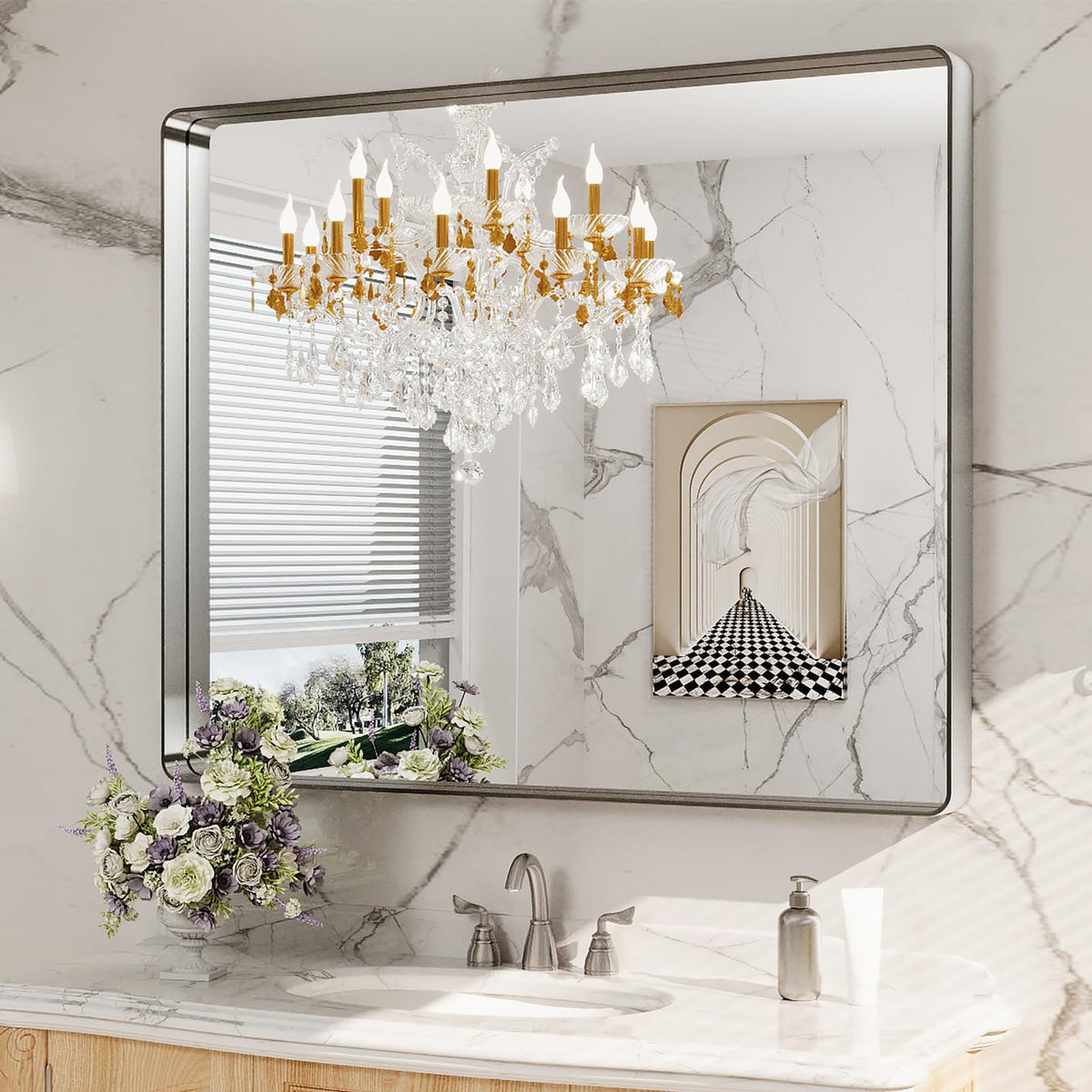 LOAAO 24"X36" Gold Bathroom Mirror