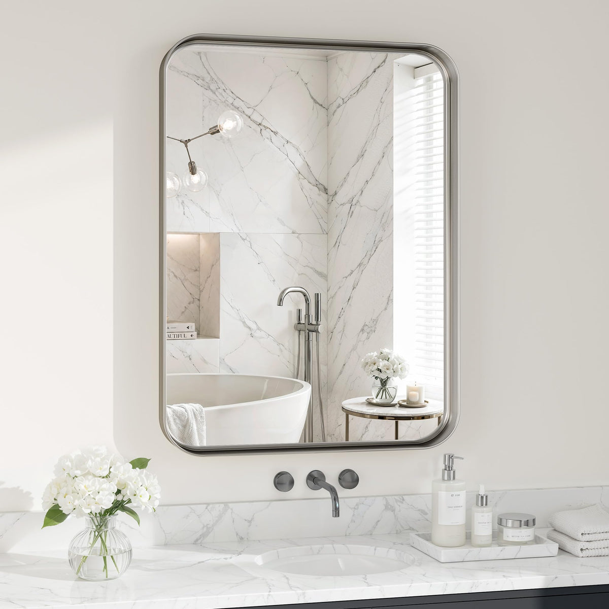 30x36 Inch Black Metal Framed Bathroom Mirror for Wall, HD Tempered Glass
