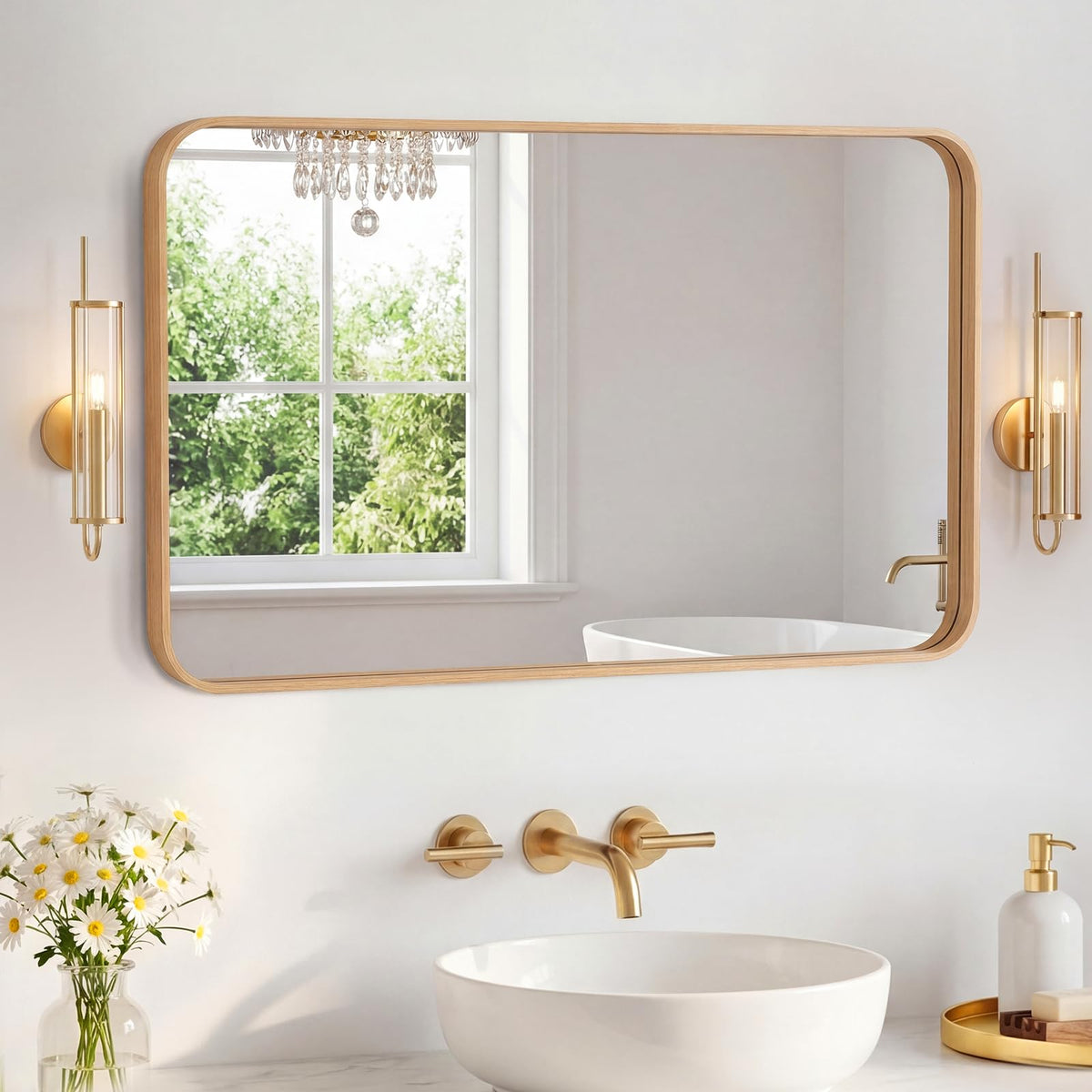Sweetcrispy 26"x38" Arched Bathroom Mirror, Bathroom Mirrors for Over Sink