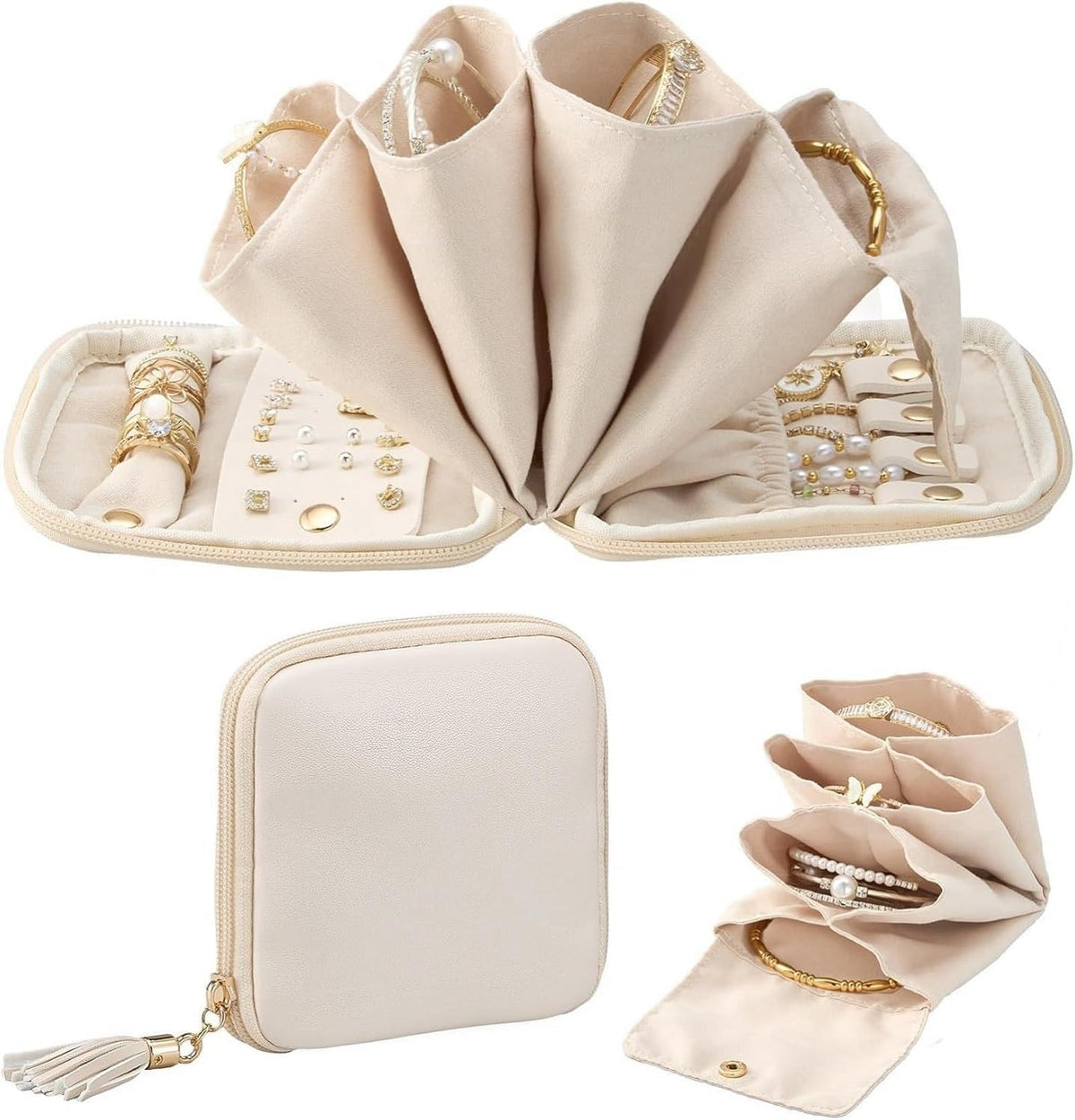 Lolalet Travel Jewelry Case Organizer, Soft Jewellery Pouch -Cloud White