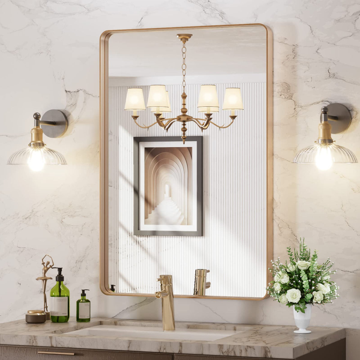 LOAAO 30"X36" Gold Bathroom Mirror