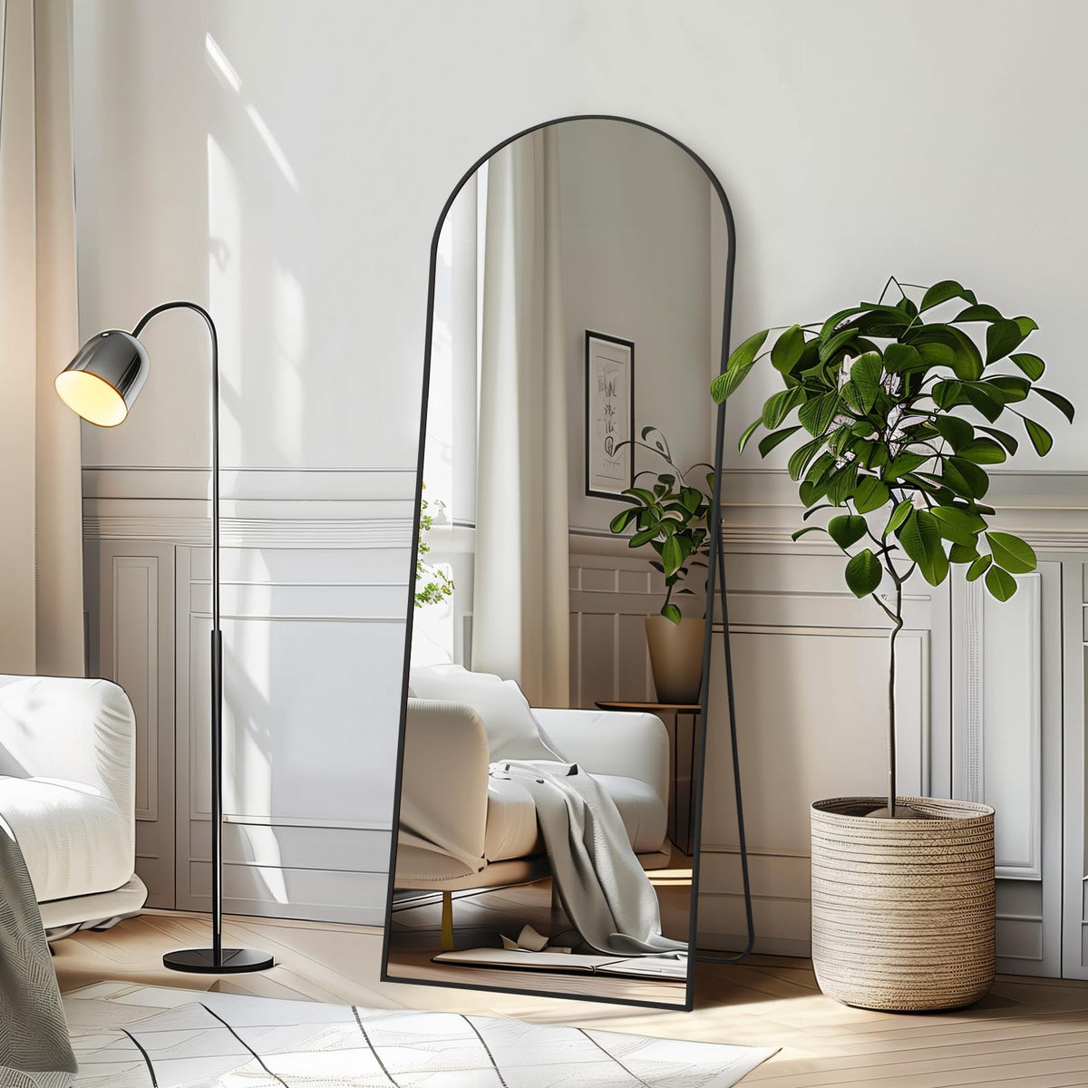 MirrMuse 76"x34" Large Arched Floor Mirror Full Length with Stand, Gold