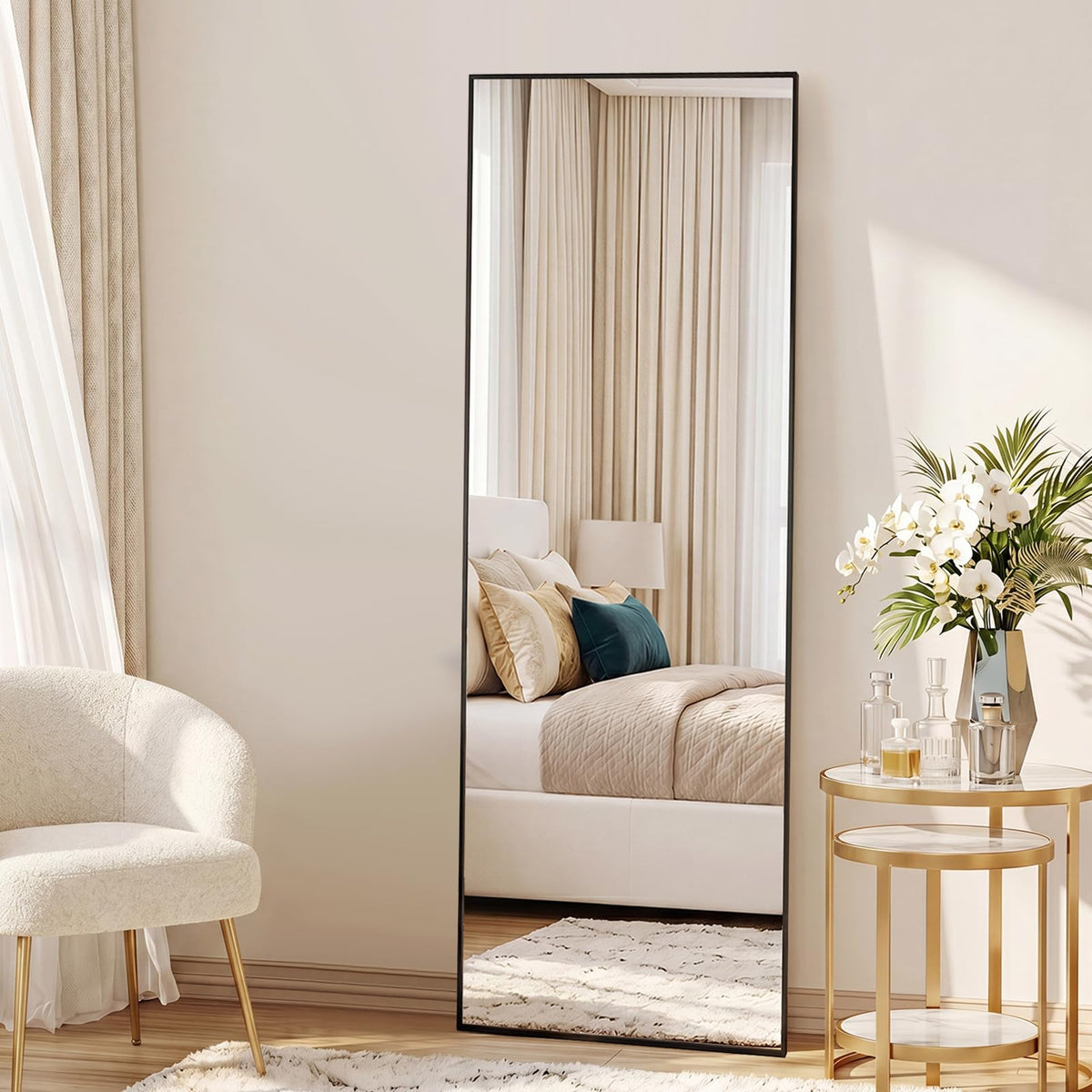 Sweetcrispy 55"x15" Full Length Mirror, Standing Full Body Mirror, Black