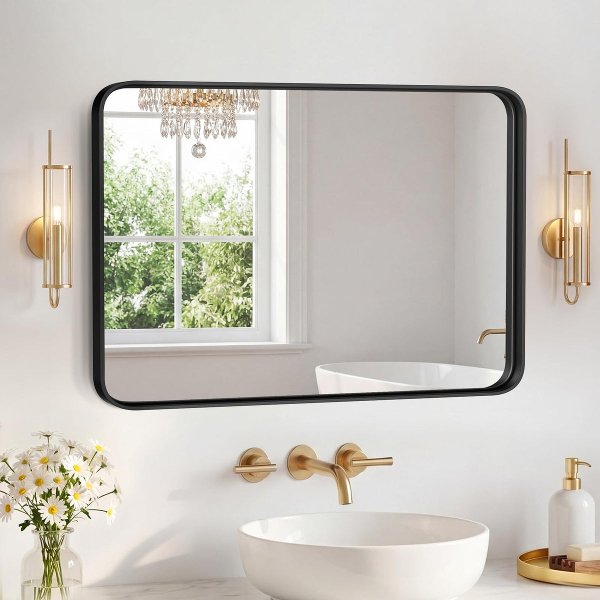Sweetcrispy 26"x38" Arched Bathroom Mirror, Bathroom Mirrors for Over Sink