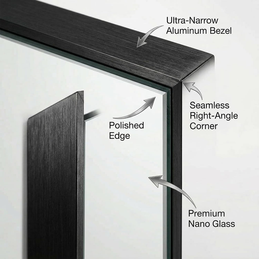 Koonmi Bathroom Mirror for Wall, 30"x30" Black Bathroom Mirror for Over Sink, Shatterproof Tempered Glass Vanity Mirror with Anti-Rust Aluminum Alloy Frame, Hang Horizontally or Vertically