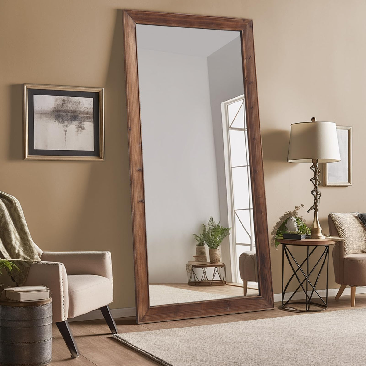 MirrMuse Rustic Floor Full Length Mirror Wood Frame, 56"x21" White Mirror