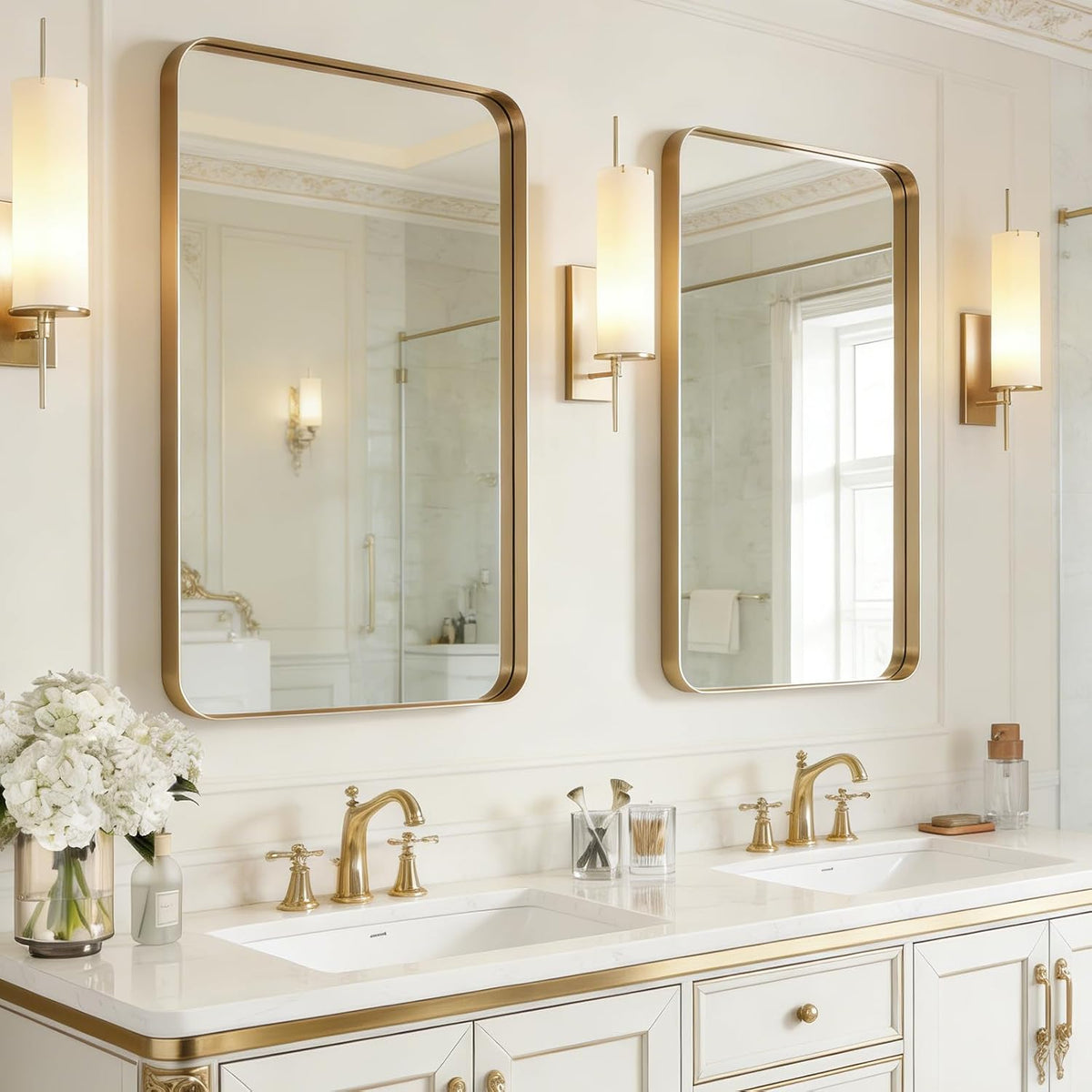 USHOWER Gold Bathroom Mirrors for Over Sink 24"x36" 2 Pack