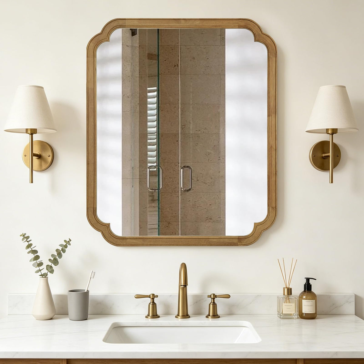 HOMECOOKIN Full Length Mirror Wall Mounted, Rustic Wooden Frame Floor Mirror, Rounded Corner Large Full Body Mirror for Bedroom,Dressing Room， Leaning or Hanging Against Wall (Walnut, 71" L x 24" W)