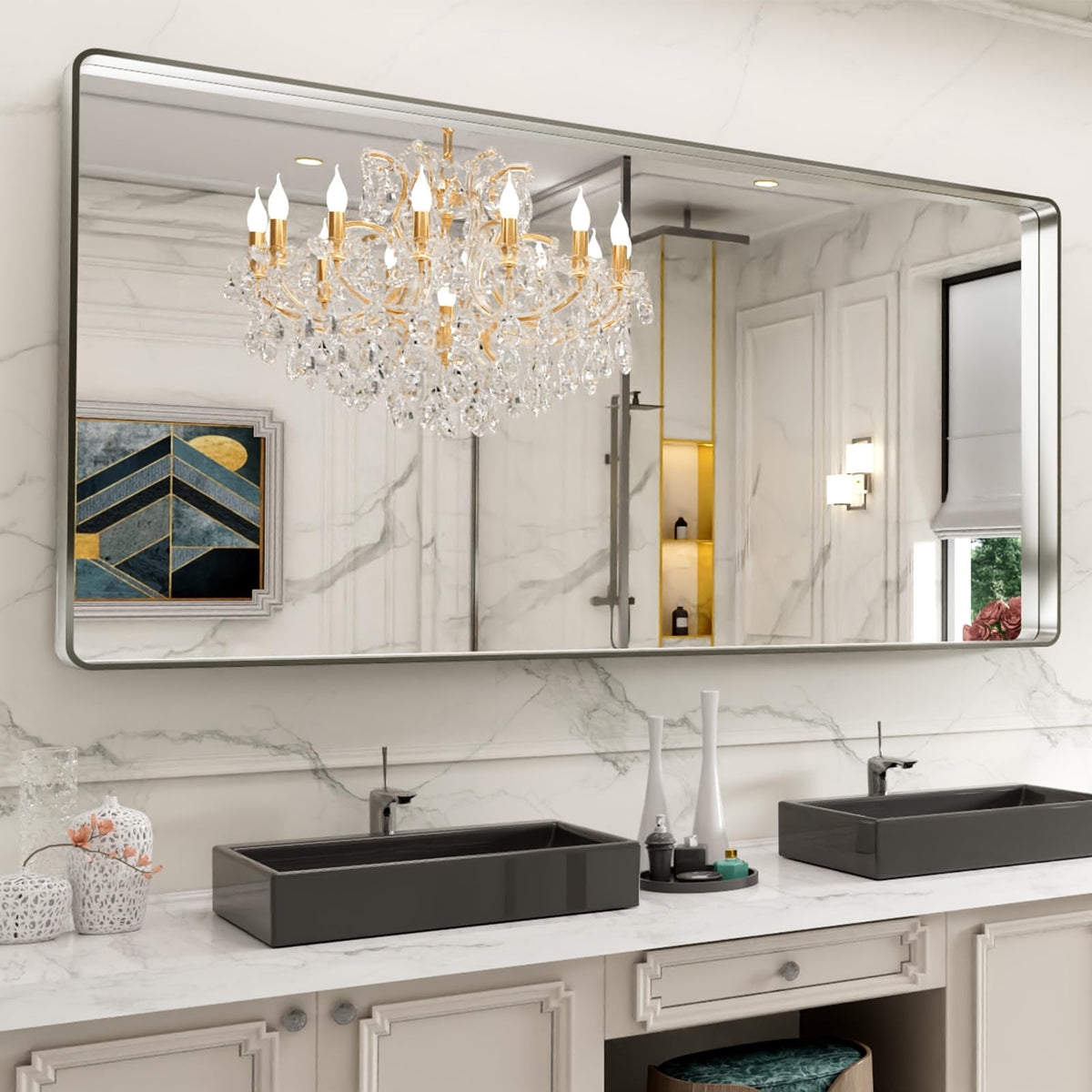 LOAAO 24X36 Inch Black Bathroom Mirror Metal Framed