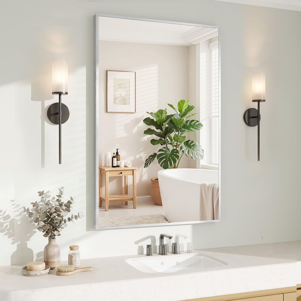 Koonmi Black Mirrors for Wall, 30x40 Inch Bathroom Mirror, Rectangular Wall Mirror for Living Room Bedroom Bathroom, Hangs Horizontally or Vertically