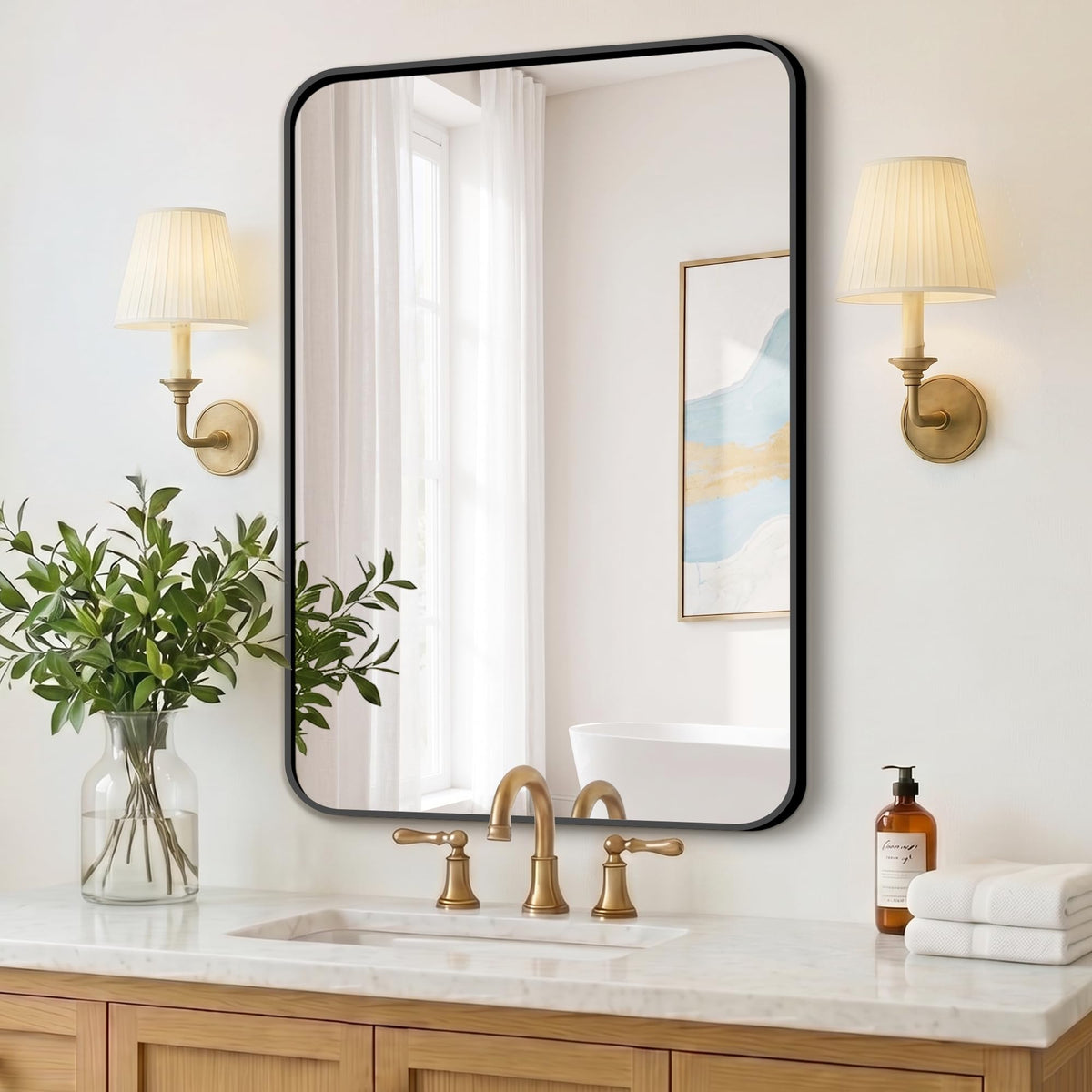 FICTOR Bathroom Mirror for Over Sink, 2 Pack 30"x20" Vanity Mirror, Black