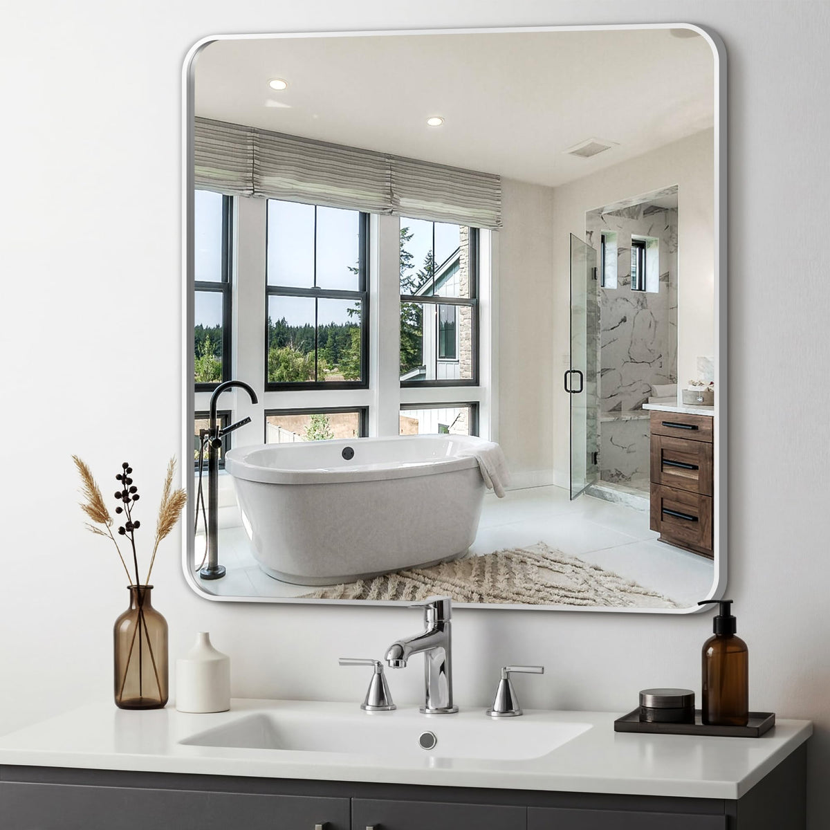 Delma Bathroom Vanity Mirror, Black Framed Mirror for Over Sink, 36x30