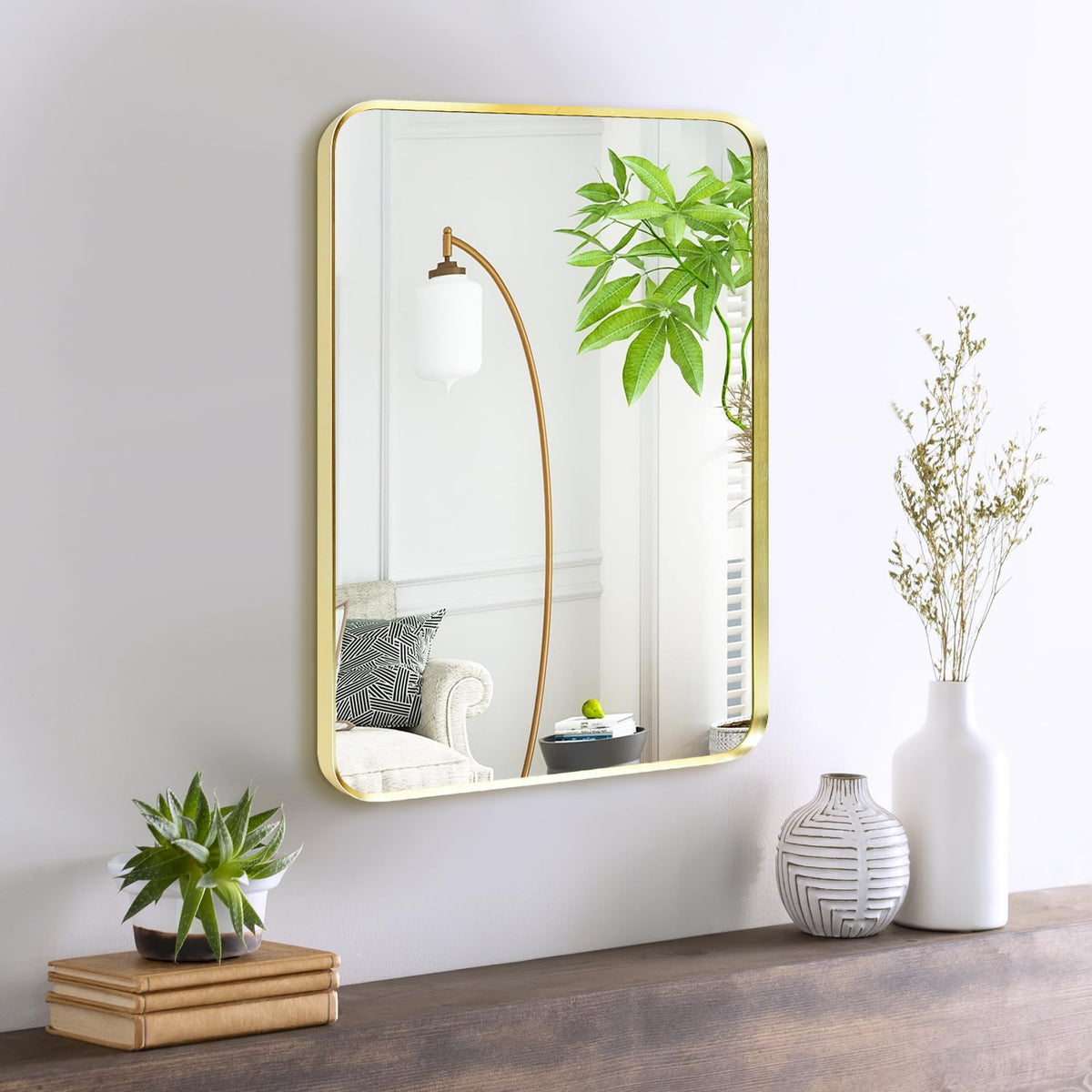 Wall Mount Mirror for Bathroom, Black Metal Framed, 24" x 36"
