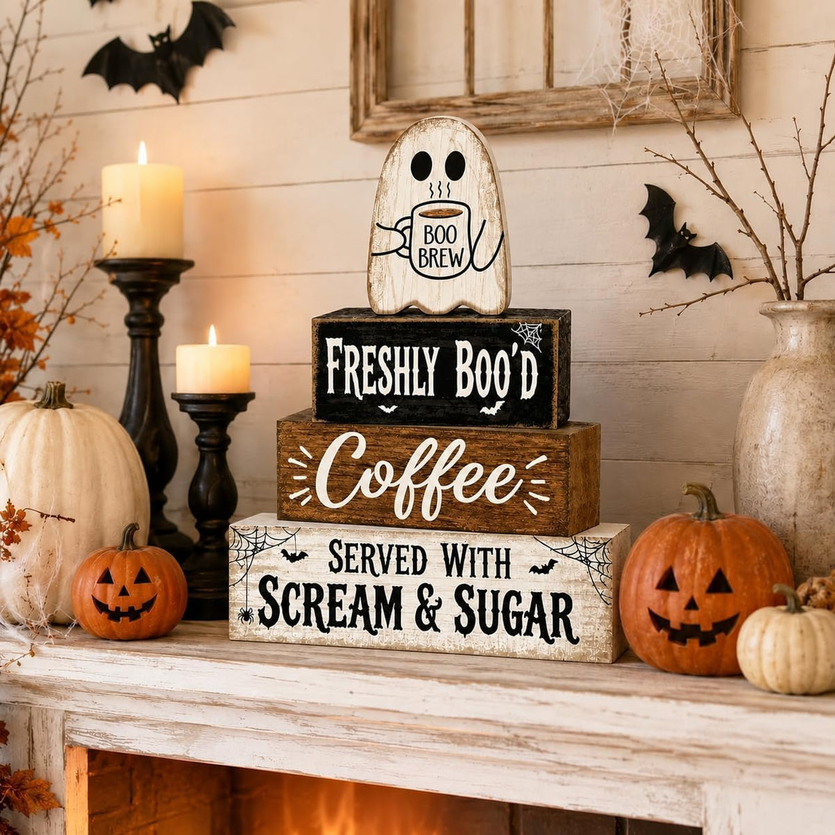 Halloween Decorations Indoor Wooden Cute Ghost Kitchen Coffee Bar Decor