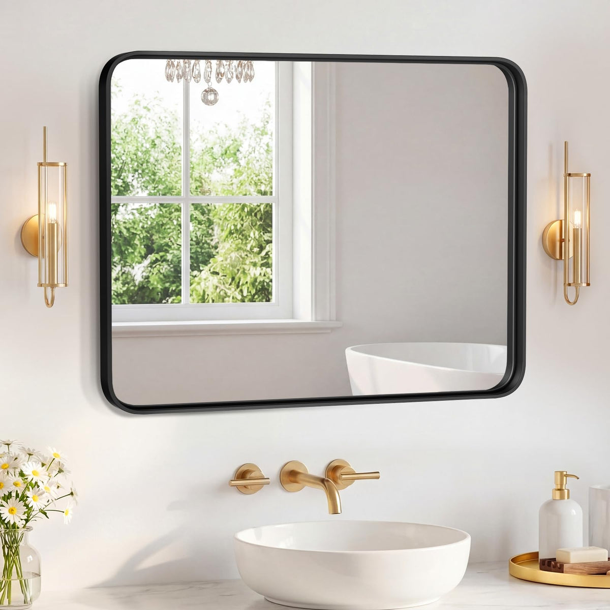 Sweetcrispy 26"x38" Arched Bathroom Mirror, Bathroom Mirrors for Over Sink