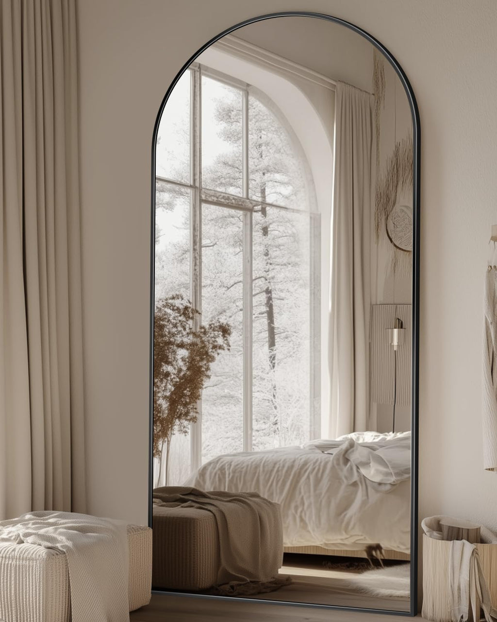 Suidia 71"x28" Arched Full Length Mirror with Stand, Black Floor Mirror