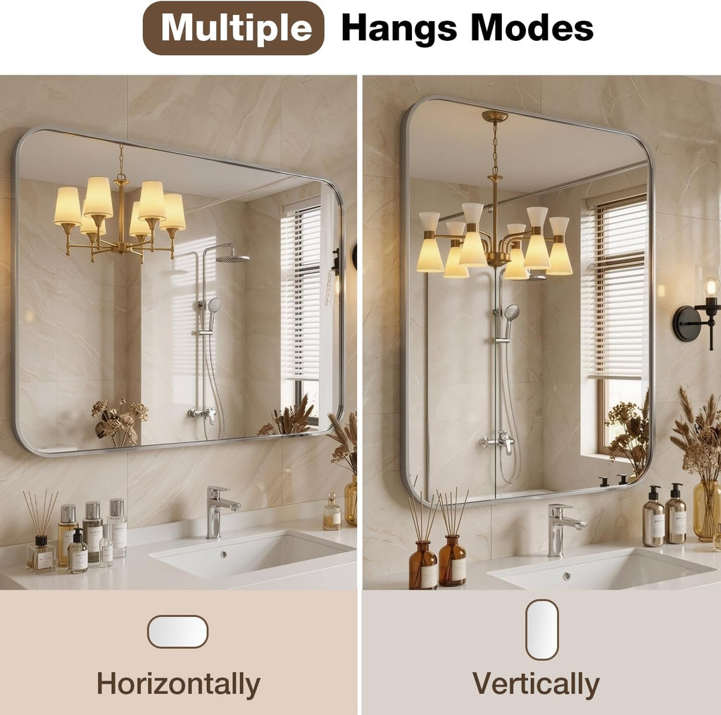 24"x36" Bathroom Mirror for Over Sink, Brushed Nickel Vanity Mirror