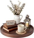 Round Bamboo Tray, 12 Inch Decorative Serving Tray with Walnut Finish Coffee Table Tray, Natural Bamboo Ottoman Tray for Vanity, Snacks, Vanity, Entryway & Home Decor