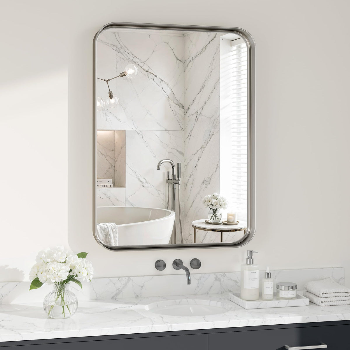 30x36 Inch Black Metal Framed Bathroom Mirror for Wall, HD Tempered Glass