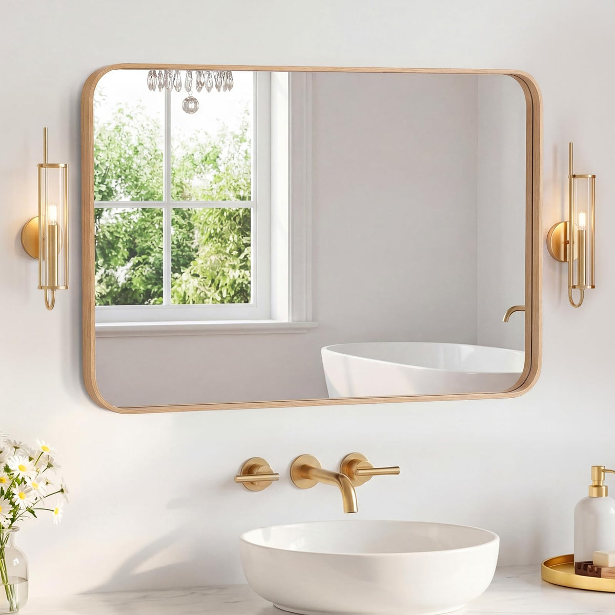 Sweetcrispy 26"x38" Arched Bathroom Mirror, Bathroom Mirrors for Over Sink