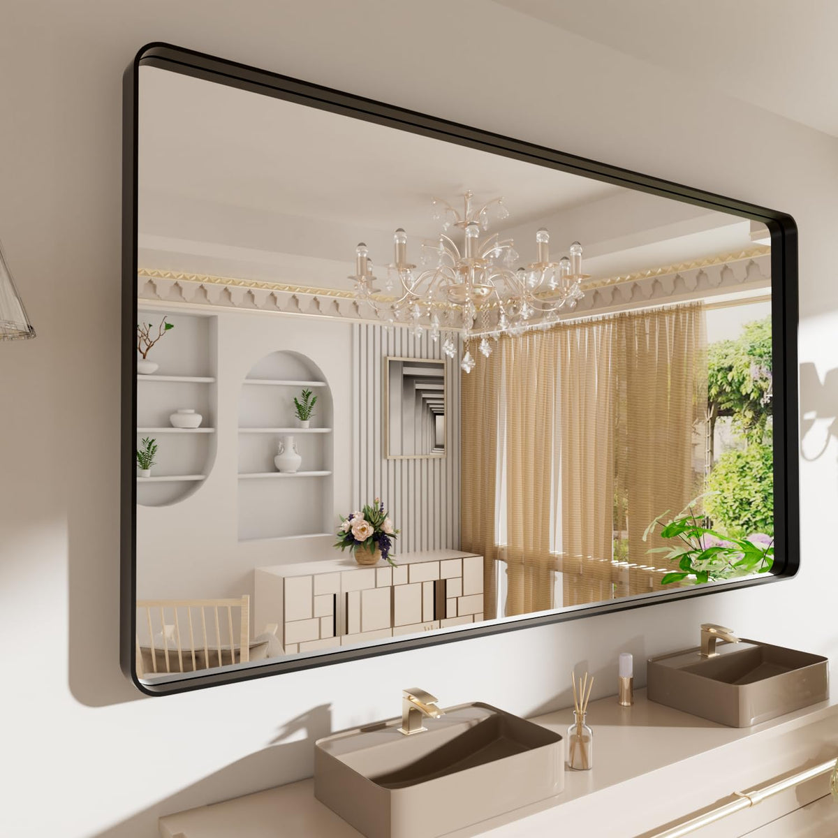 LOAAO 30"X36" Gold Bathroom Mirror