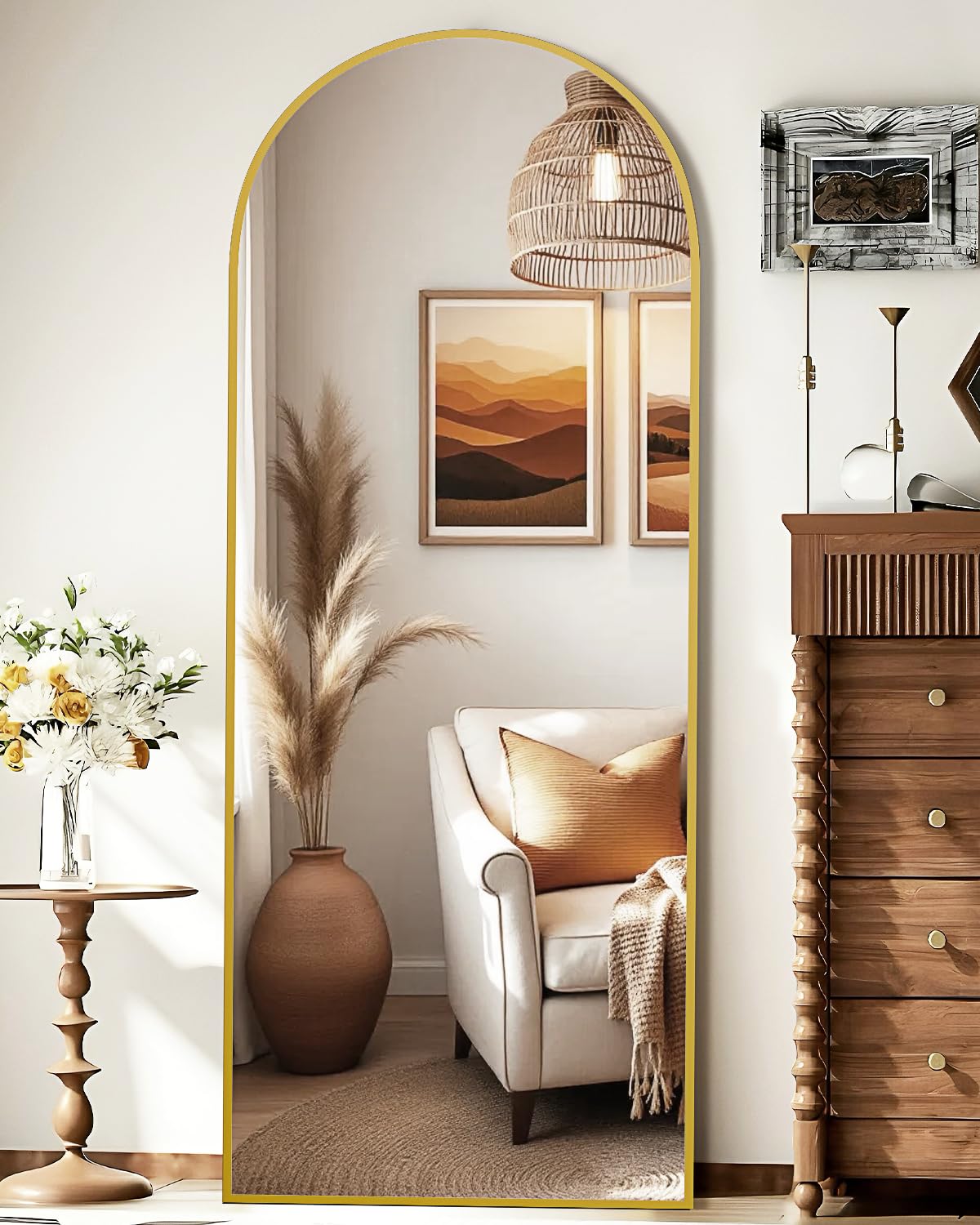 81"×41" Floor Mirror Full Length Arched Full Length Mirror Gold