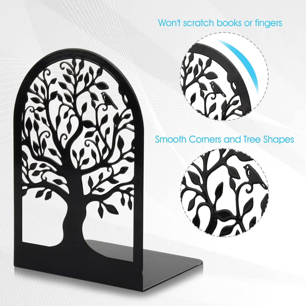 HappyHapi 3 Pair Book Ends, Metal Bookends for Shelves, Decorative Bookends