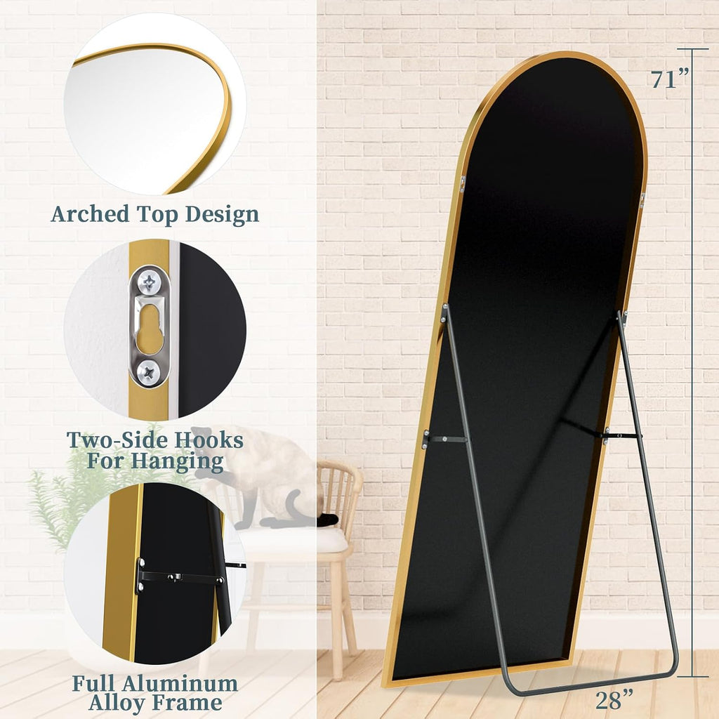 71"x28" Arched Full Length Mirror with Stand,Full Body Floor Mirror