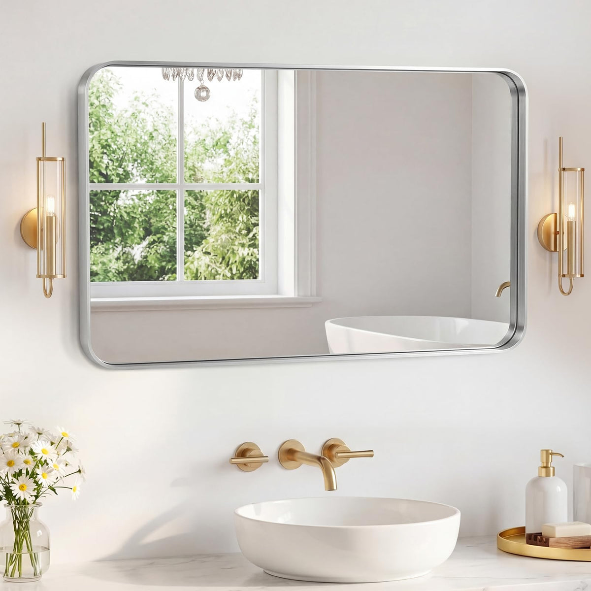 NEWBULIG 36 Inch Round Bathroom Mirror, Wall Mount Vanity Mirror
