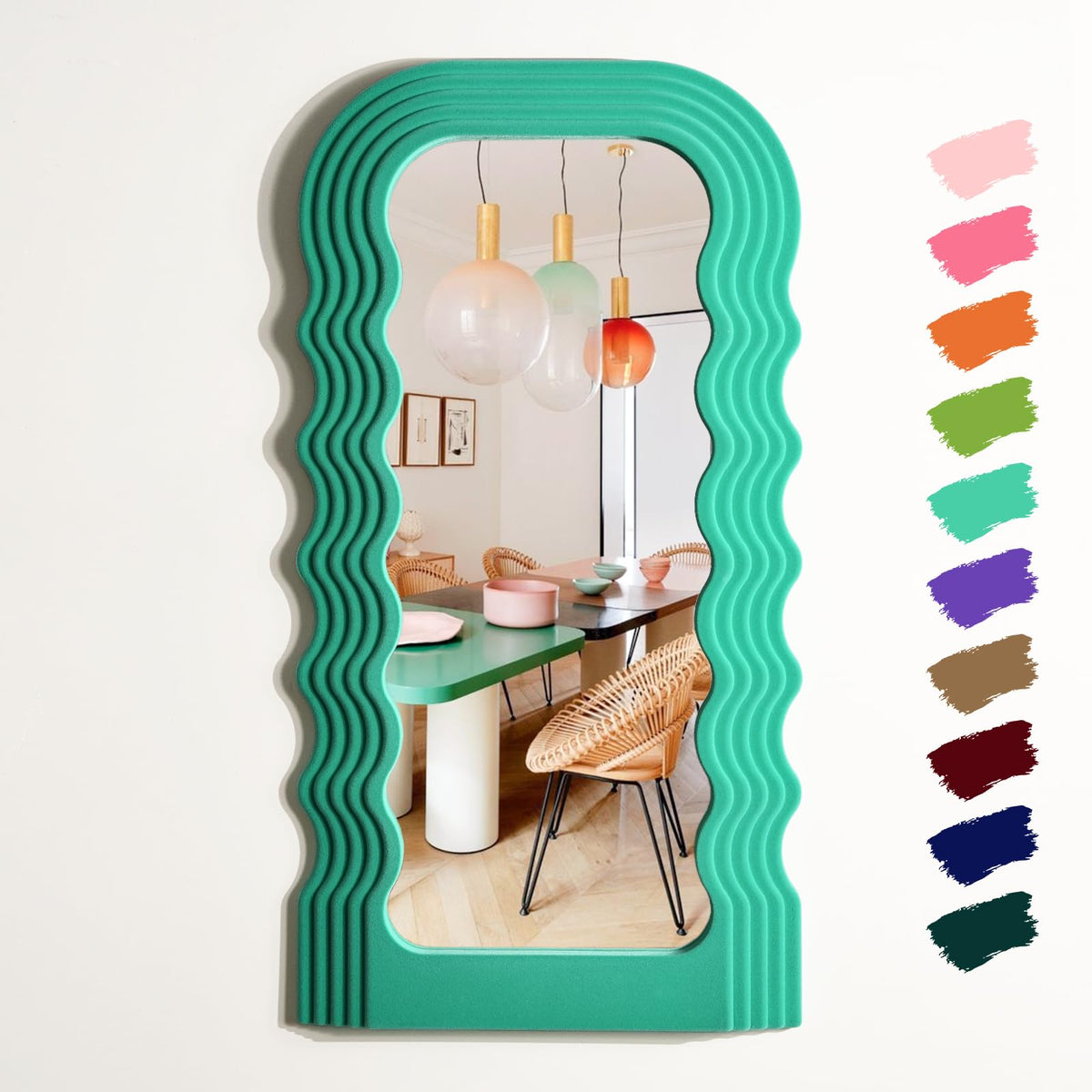Emerald Green Wavy Wall Mirror Decor for Hallway Entryway, Irregular Cloud-Shaped Small Decorative Mirrors for Home Office Living Room, Modern Hanging Wall Art for Christmas Wedding Gift