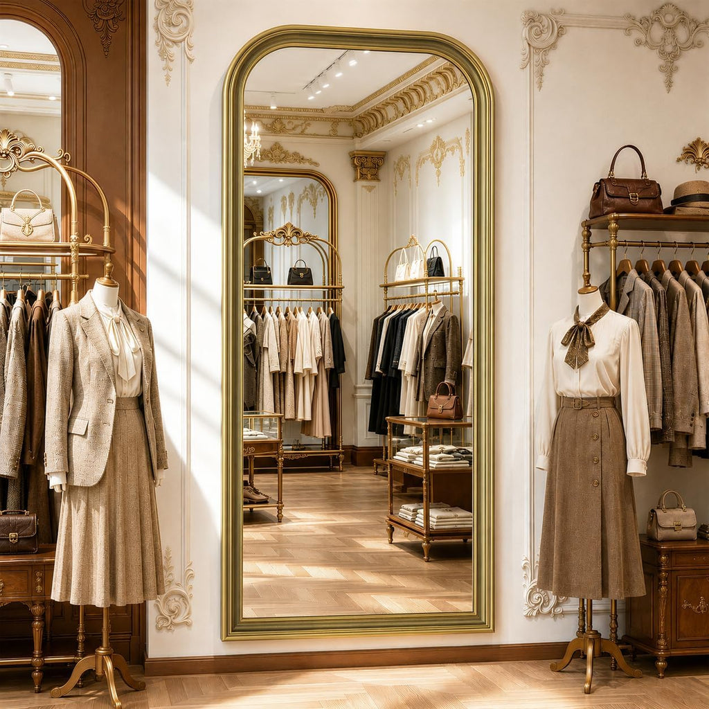 71"x32" Full Length Mirror with Stand, Arched PU Frame