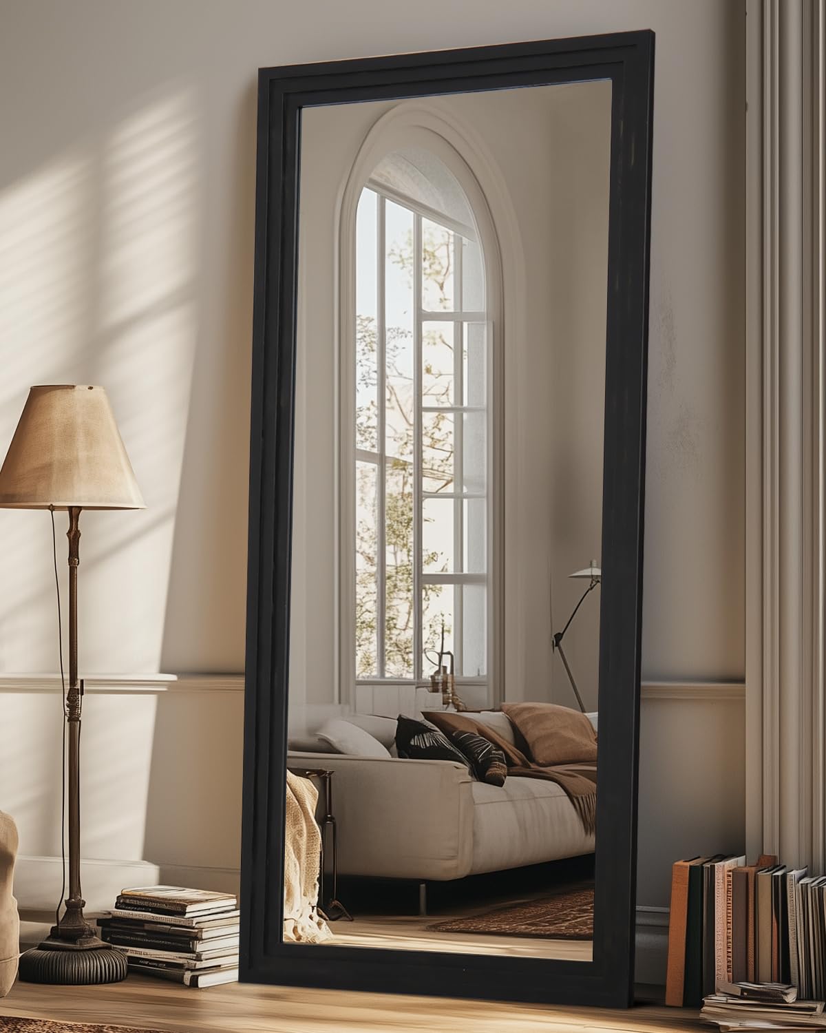 Full Length Mirror 71"x32", Arched Solid Wood Frame with Stand
