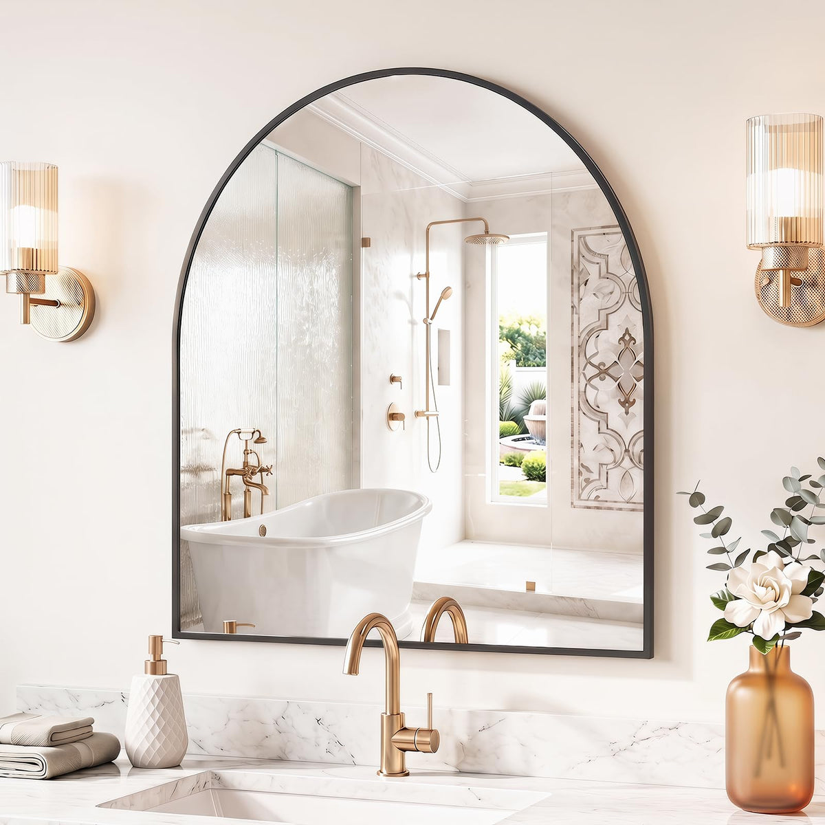 Sweetcrispy 26"x38" Arched Bathroom Mirror, Bathroom Mirrors for Over Sink
