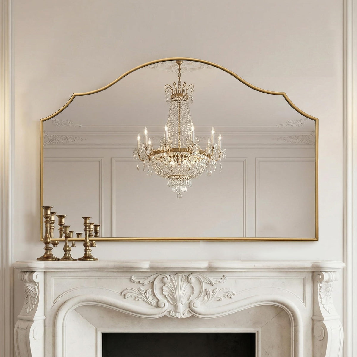 Besdomus Gold Scalloped Wall Mirror: 40"x29" Large Wooden Bathroom Mirror